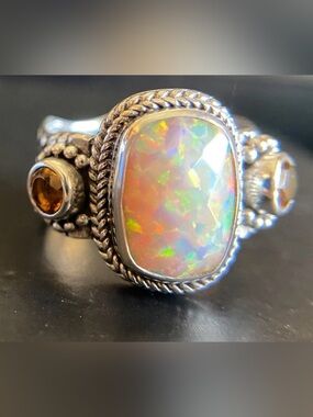 Sarda Peaches and Cream Opal Sterling Silver Ring Sz 8